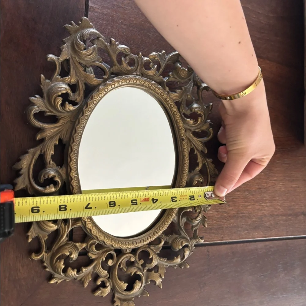 Vintage Wilton Ornate Gold cast Iron Mirror 9/12 Inch